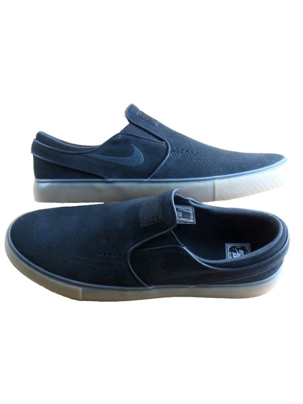 Nike Men's SB Janoski + Slip On Skate Shoes Triple Black Gum Bottom Size 11.5